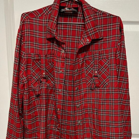 Lip Service Other - Rare Vintage USA Lip Service Tartan Red Plaid Goth Punk Shirt D Ring Men's XL